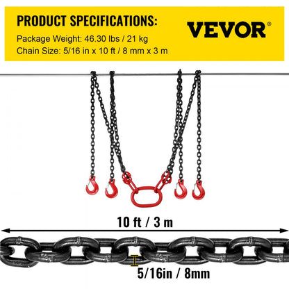 010610818475 - G80 10FT Chain Sling with 11,000 lbs Load Capacity