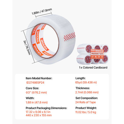 ID274865P18 - Heavy Duty Clear Packing Tape - 1.88 in x 65 yd, 18 Rolls