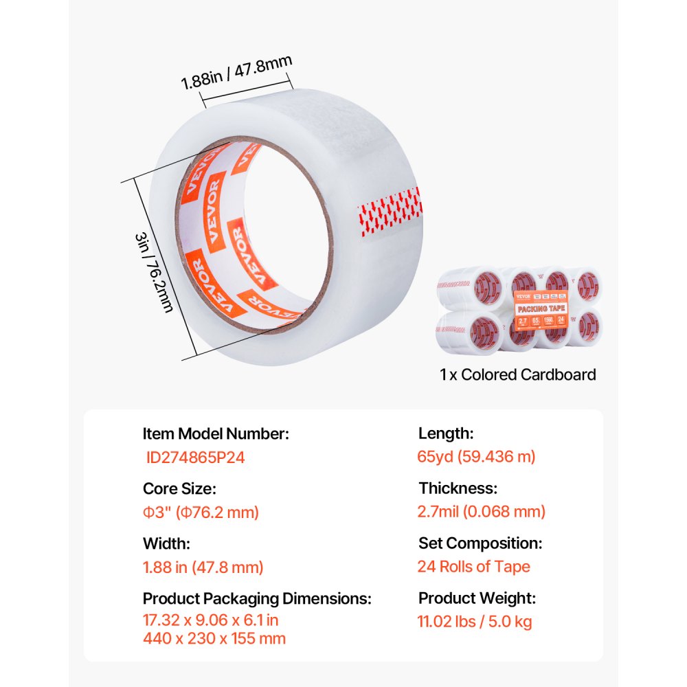 ID274865P24 - Heavy-Duty Clear Packing Tape, 24 Rolls, 65yd x 1.88in