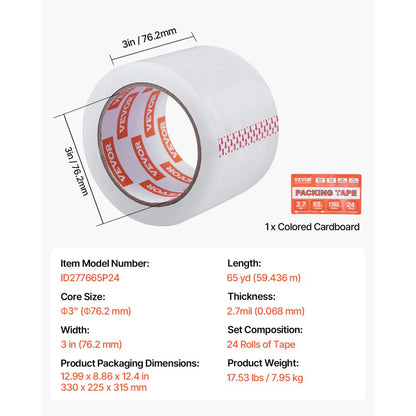 ID277665P24 - 24 Rolls of 65yd Clear Packing Tape, 3in, 2.7mil