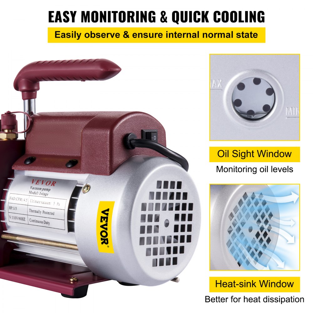 RS-1 - Lightweight 4.5CFM VEVOR Vacuum Pump for HVAC & Auto Maintenance