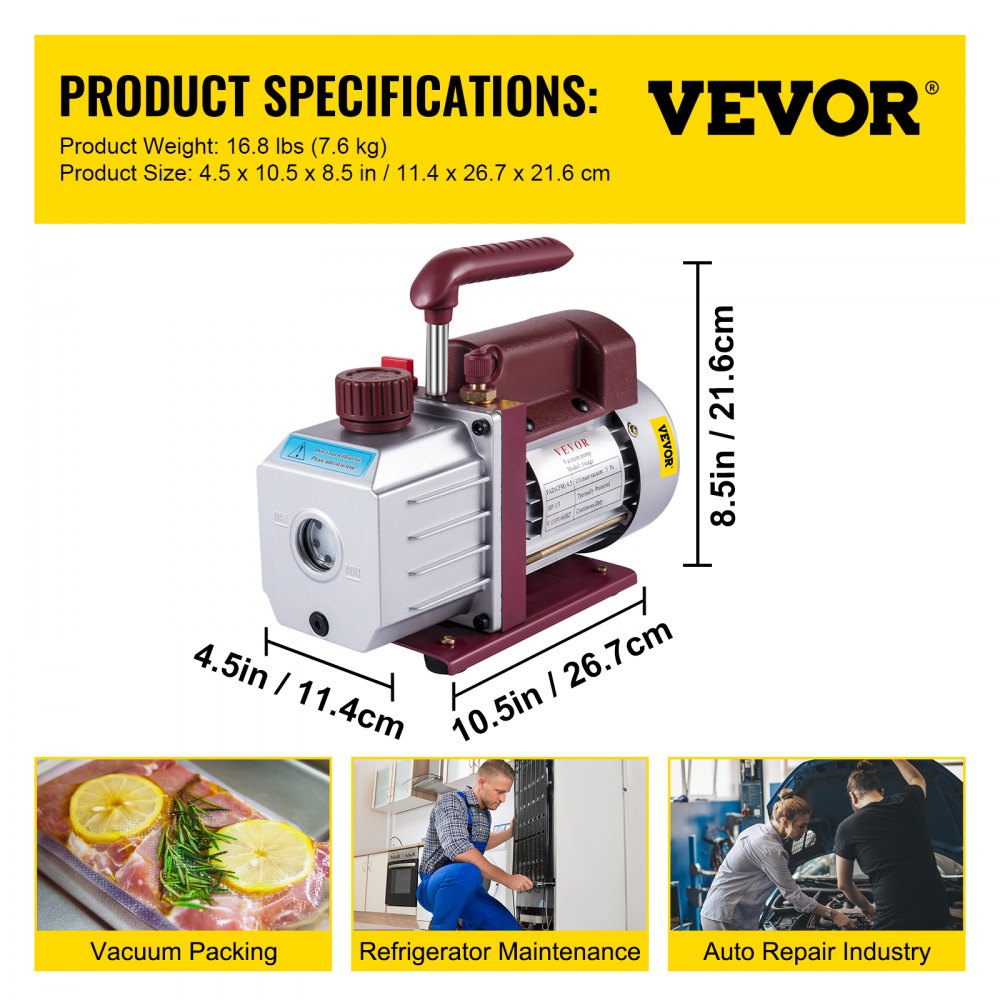 RS-1 - Lightweight 4.5CFM VEVOR Vacuum Pump for HVAC & Auto Maintenance