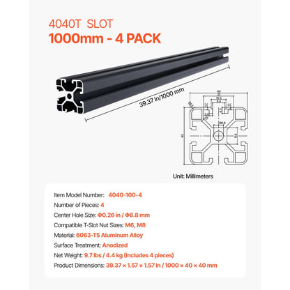 4040-100-4 - 39.37" Anodized Aluminum T-Slot Linear Rail Set