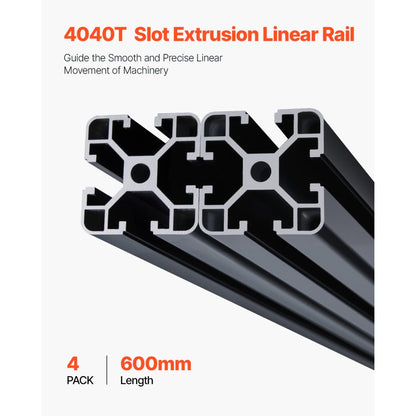 4040-60-4 - Durable 23.6" Anodized Aluminum T-Slot Linear Rail, 4pcs Set