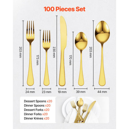 1010-100P-G - Elegant 100-Piece Stainless Steel Cutlery Set for Every Occasion