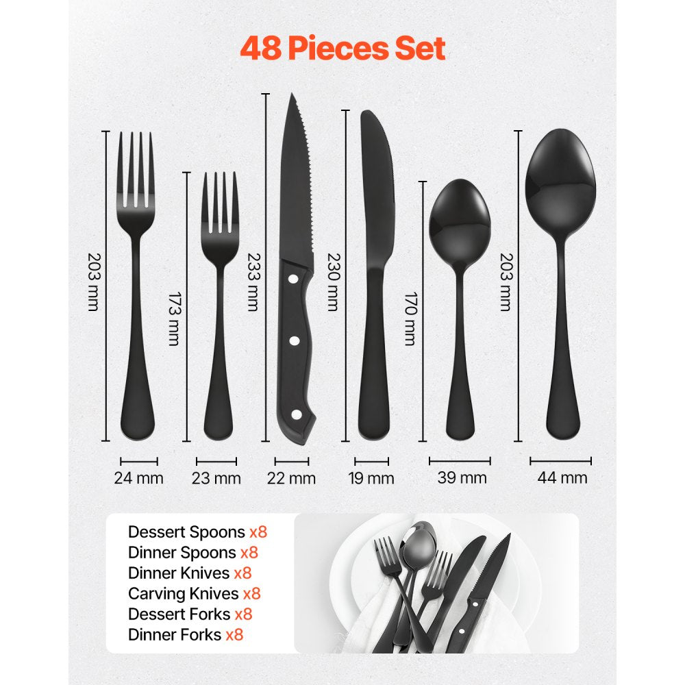 1010-48P-B - 48-Piece Elegant Stainless Steel Flatware Set for Dining