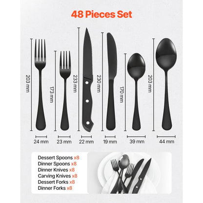 1010-48P-B - 48-Piece Elegant Stainless Steel Flatware Set for Dining