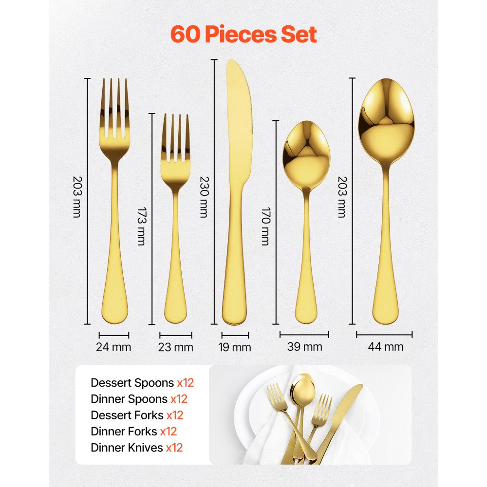 1010-60P-G - Elegant 60-Piece Stainless Steel Cutlery Set for 12