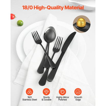 1010-30P-B - Elegant 30-Piece Stainless Steel Flatware Set for 6