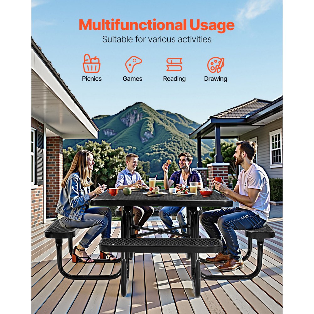 ALF-003 - Durable Steel Picnic Table for Outdoor Dining & Games