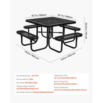 ALF-003 - Durable Steel Picnic Table for Outdoor Dining & Games
