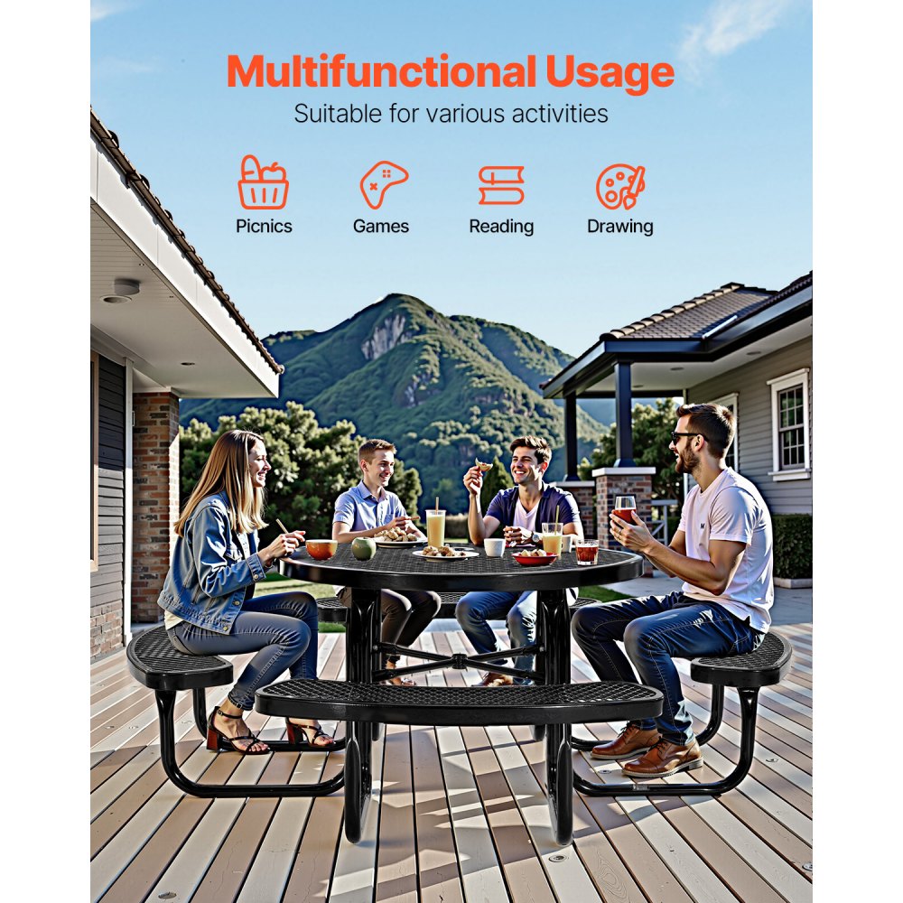 ALF-002 - Durable Round Picnic Table for Outdoor Dining & Activities