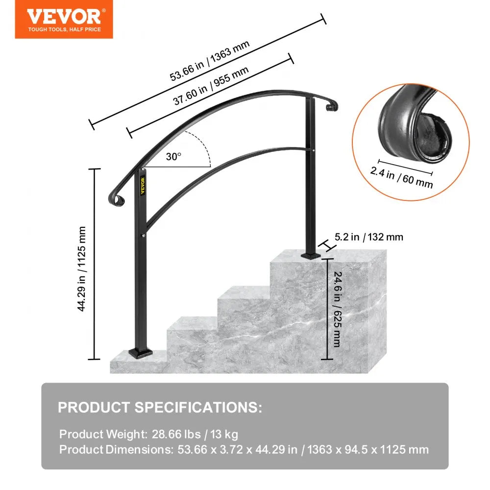 TYFS-4FT - 4-Step Wrought Iron Handrail for Outdoor Safety