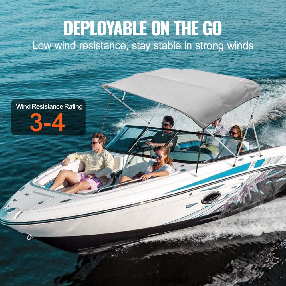 4 Bow 8'L × 54" H × 91" - 96" W - Durable 900D Polyester Bimini Top