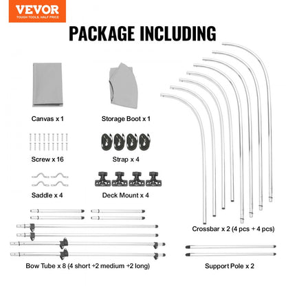 4 Bow 8'L × 54" H × 91" - 96" W - Durable 900D Polyester Bimini Top