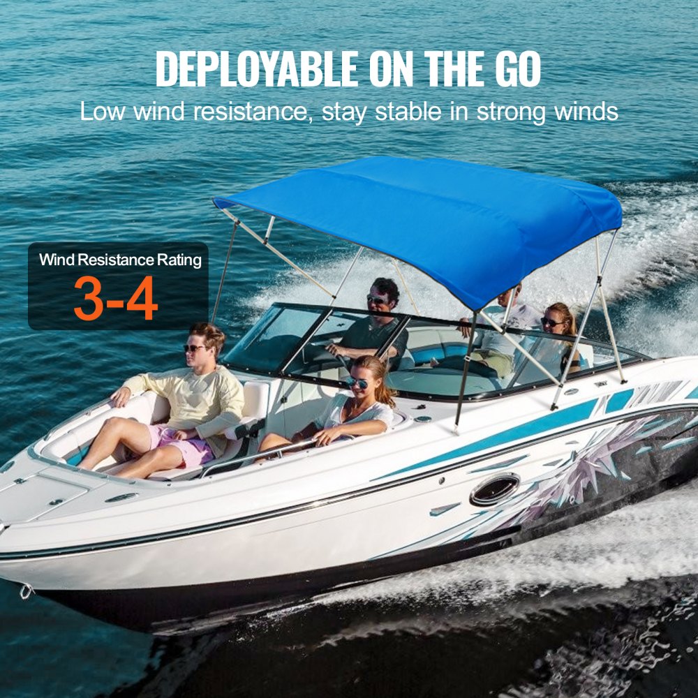 4 Bow 8'L × 54" H × 91" - 96" W - Durable 900D Boat Bimini Top, Blue