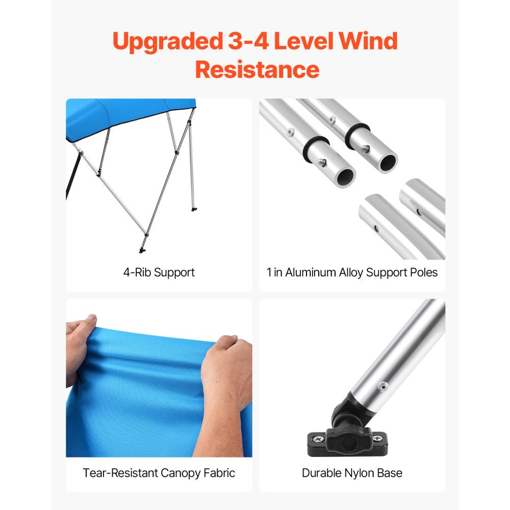 4 Bow 8'L×54"H ×67"-72"W - Durable Bimini Top with Quick Release Setup