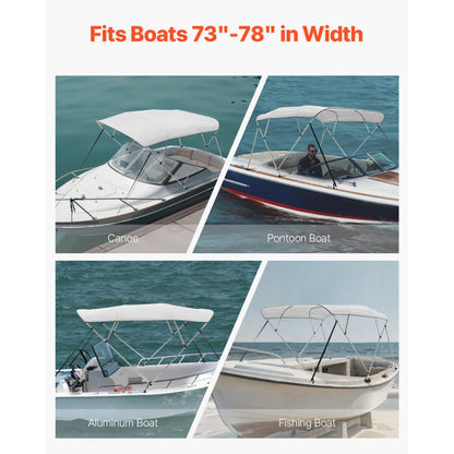 4 Bow - 96"L Boat Bimini Top, Durable Light Grey Canopy with Storage Bag