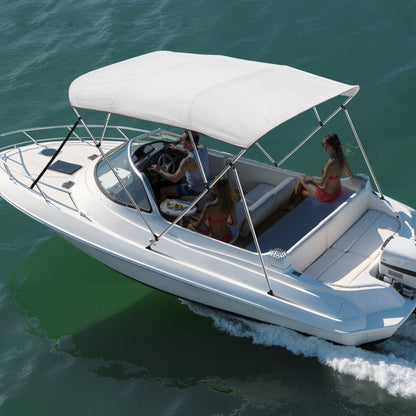 4 Bow - 96"L Boat Bimini Top, Durable Light Grey Canopy with Storage Bag