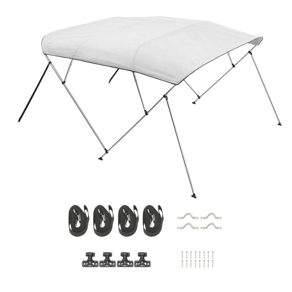 4 Bow - 96"L Boat Bimini Top, Durable Light Grey Canopy with Storage Bag