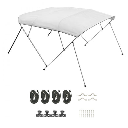 4 Bow - 96"L Boat Bimini Top, Durable Light Grey Canopy with Storage Bag