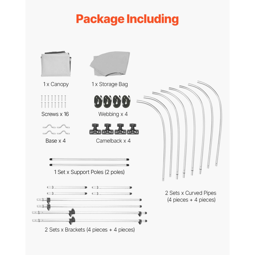4 Bow 8'L×54"H ×79"-84"W - Durable Bimini Top with Quick-Release Setup