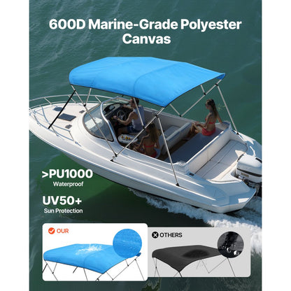 4 Bow 8'L×54"H ×79"-84"W - Durable 600D Bimini Top for Boats