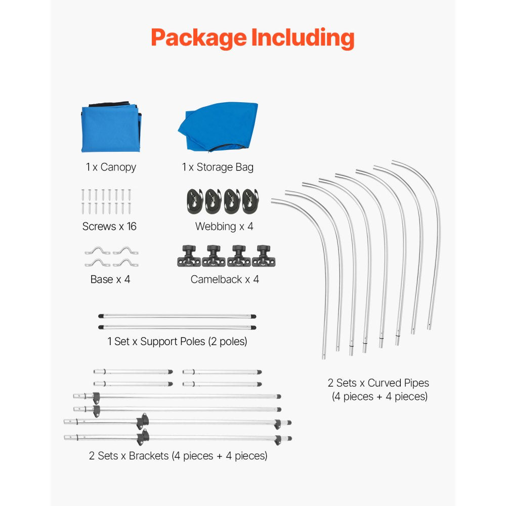 4 Bow 8'L×54"H ×79"-84"W - Durable 600D Bimini Top for Boats