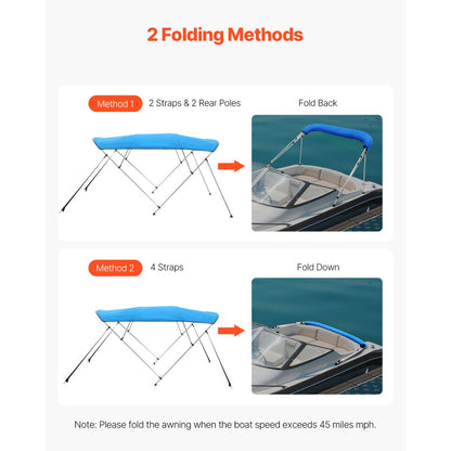4 Bow - 8'L x 54"H Boat Bimini Top with Quick-Release Straps