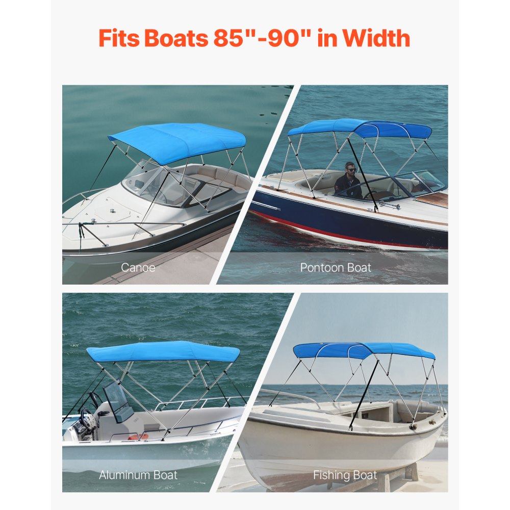 4 Bow - 8'L x 54"H Boat Bimini Top with Quick-Release Straps