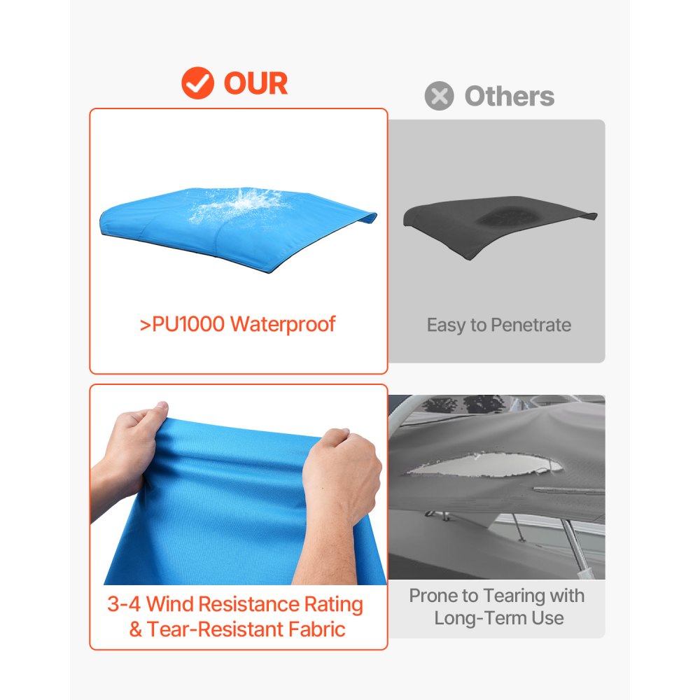 4BMN9196TENT - Durable 96" Bimini Top Canopy for Boats, UV Resistant