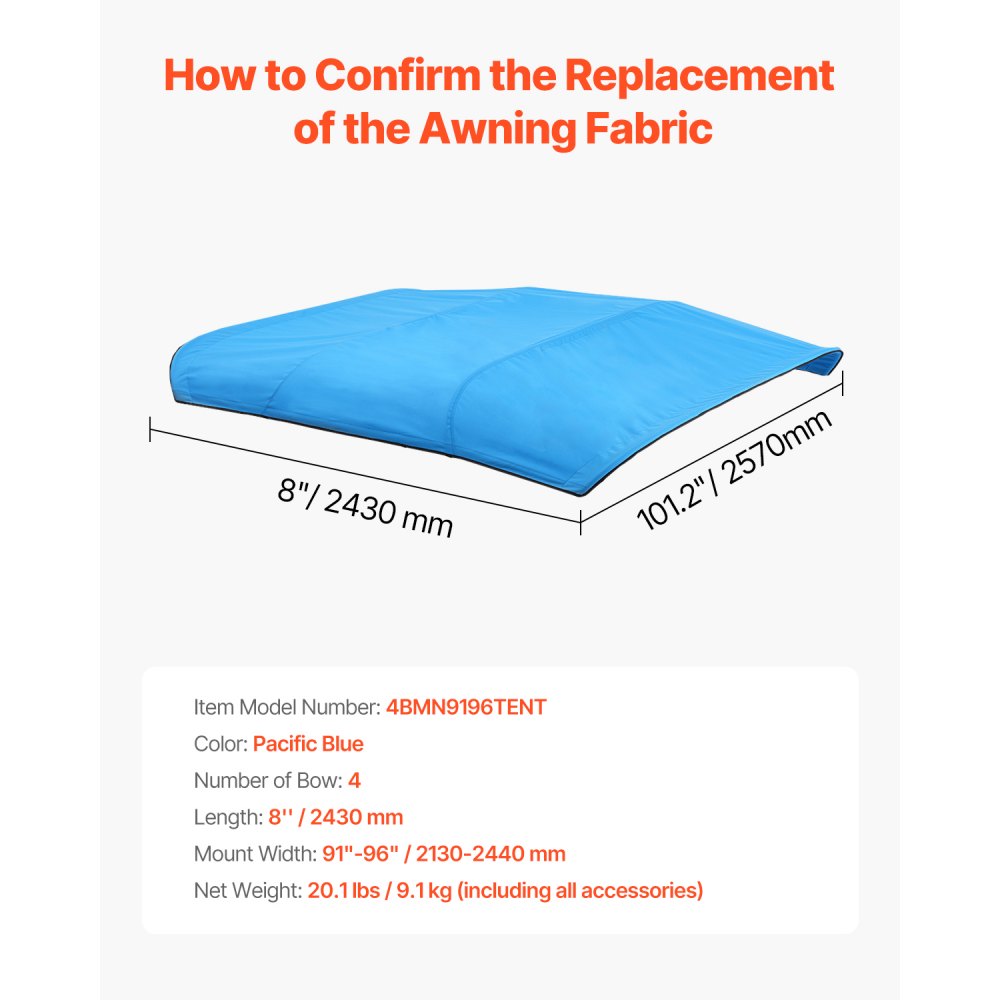 4BMN9196TENT - Durable 96" Bimini Top Canopy for Boats, UV Resistant