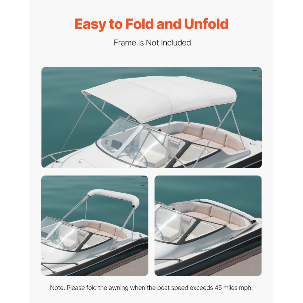 4BMN9196TENT - 96"L Durable Bimini Boat Canopy with Storage Bag