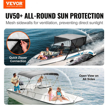 4 Bow 8'L × 54"H × 79" - 84"W - VEVOR UV50+ Bimini Top, Light Grey Shade