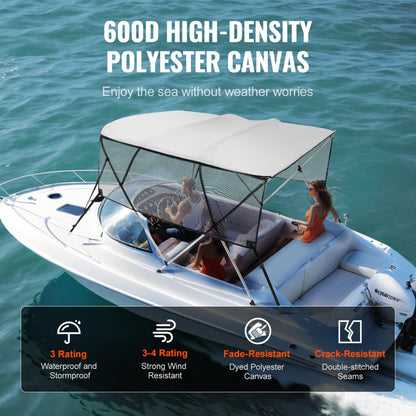 4 Bow 8'L × 54"H × 79" - 84"W - VEVOR UV50+ Bimini Top, Light Grey Shade