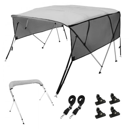 4 Bow 8'L × 54"H × 79" - 84"W - VEVOR UV50+ Bimini Top, Light Grey Shade