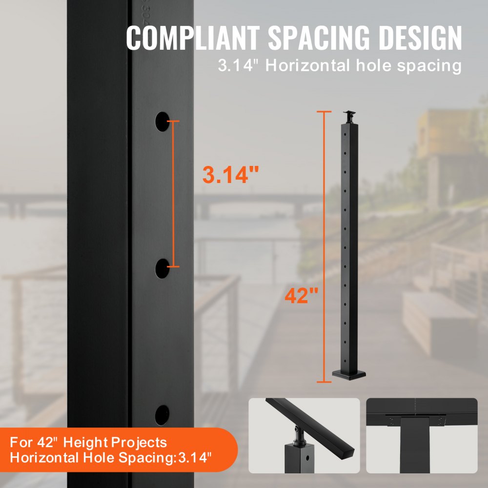 HR-001 - 42" Stainless Steel Cable Railing Post for Easy Installation