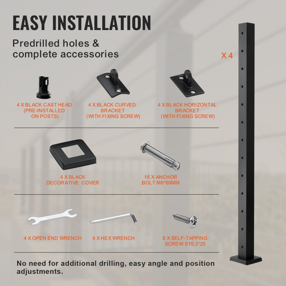 HR-001 - 42" Stainless Steel Cable Railing Post for Easy Installation