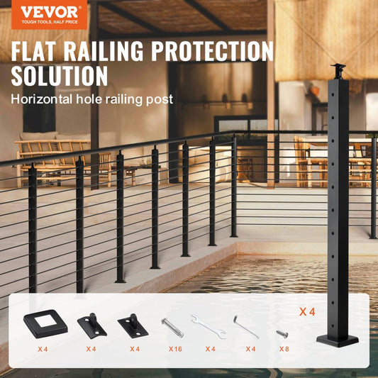 HR-002 - 36" Black Stainless Steel Cable Railing Post for Indoor/Outdoor Use