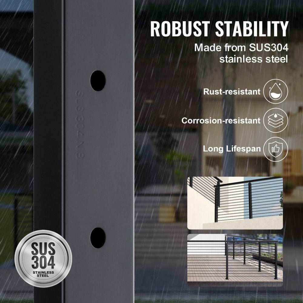 HR-002 - 36" Black Stainless Steel Cable Railing Post for Indoor/Outdoor Use