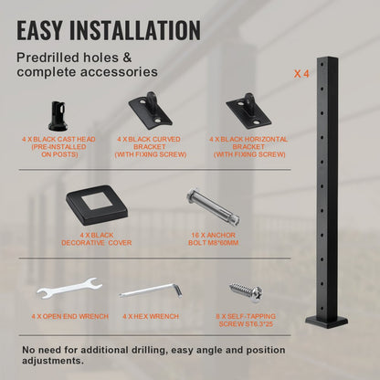 HR-002 - 36" Black Stainless Steel Cable Railing Post for Indoor/Outdoor Use