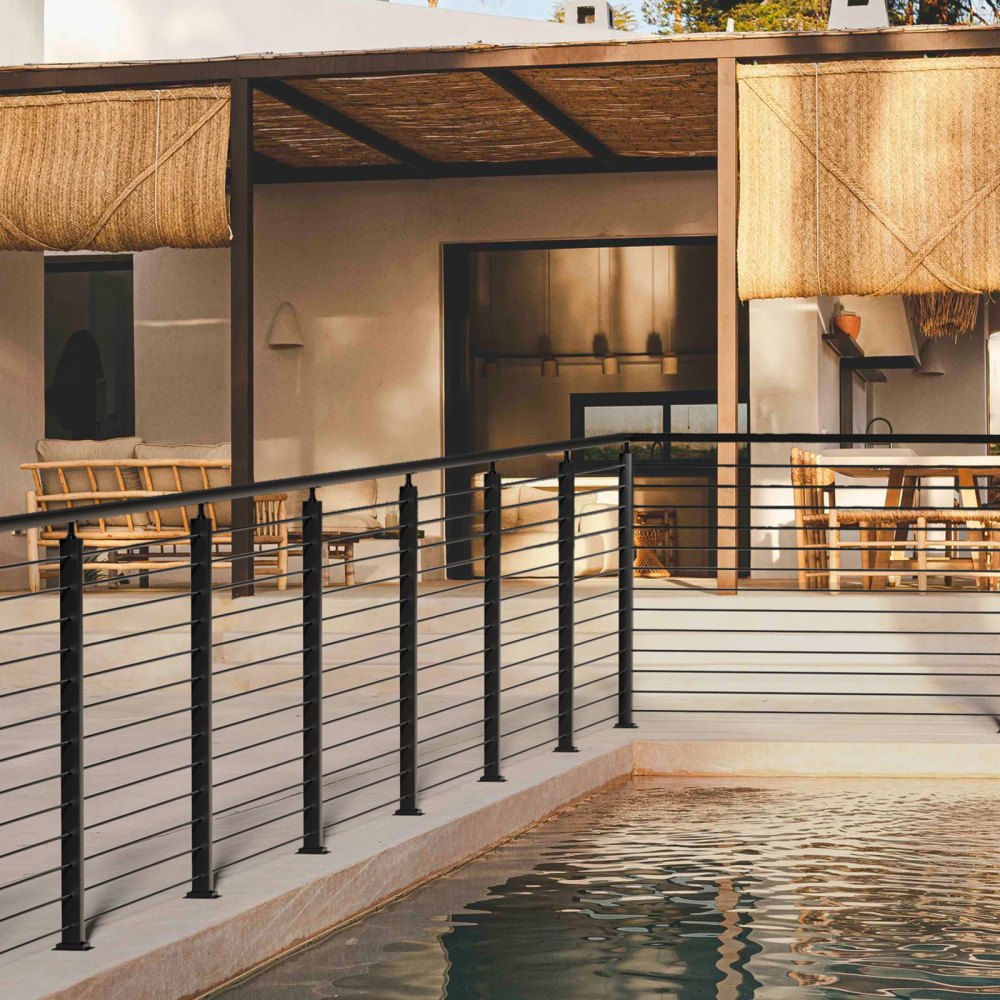 HR-002 - 36" Black Stainless Steel Cable Railing Post for Indoor/Outdoor Use