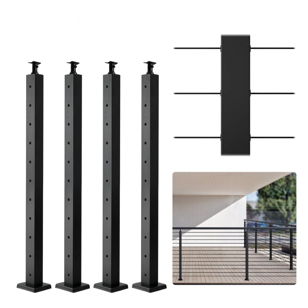 HR-002 - 36" Black Stainless Steel Cable Railing Post for Indoor/Outdoor Use