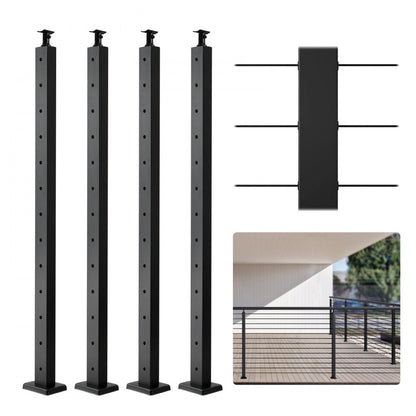 HR-003 - 42" Black Stainless Steel Cable Railing Post for Indoor/Outdoor Use
