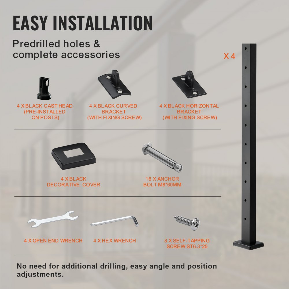 HR-004 - Durable 36" SUS304 Steel Railing Post for Decks & Balconies