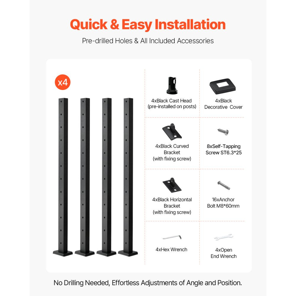 HR-003 - 42" SUS304 Stainless Steel Cable Railing Post with Pre-Drilled Holes