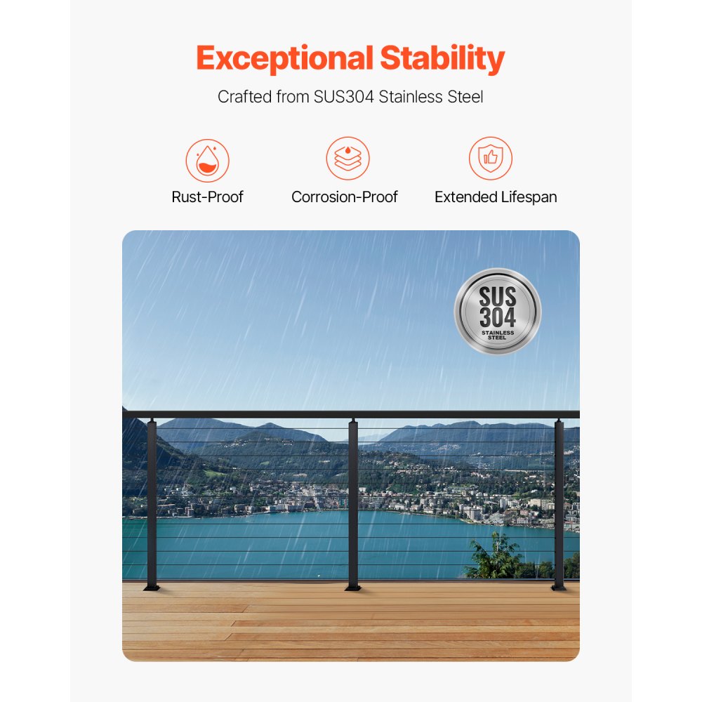 HR-001 - Durable SUS304 Stainless Steel Cable Railing Post with Accessories