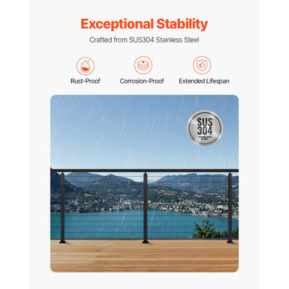 HR-001 - Durable SUS304 Stainless Steel Cable Railing Post with Accessories