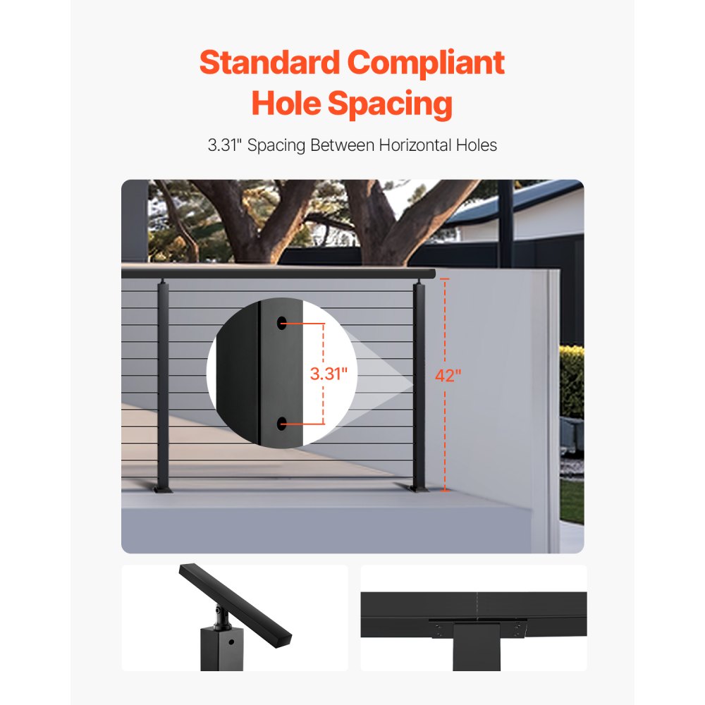 HR-001 - Durable SUS304 Stainless Steel Cable Railing Post with Accessories