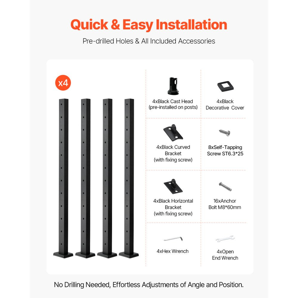HR-001 - Durable SUS304 Stainless Steel Cable Railing Post with Accessories